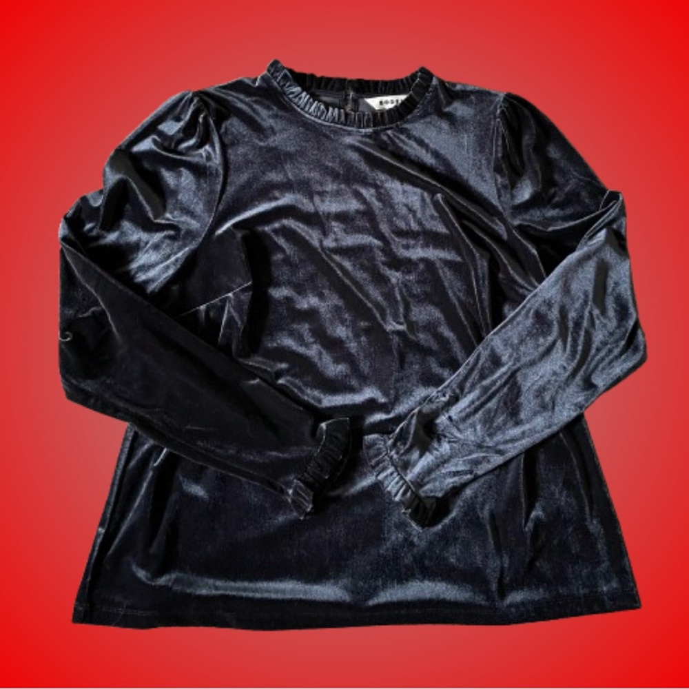 Boden Velvet Frill Detail Top Black 16/18 NWT